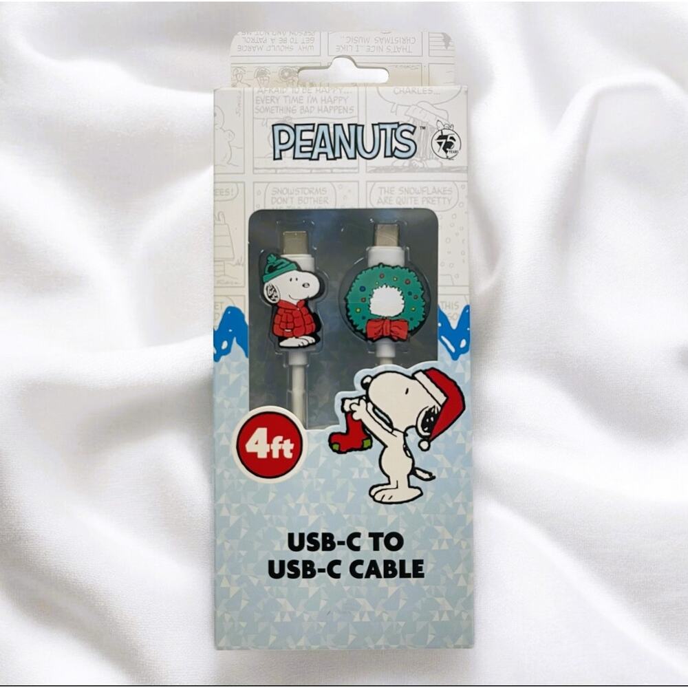 Peanuts Christmas Theme, Puffer Snoopy, USB-C (4') Charging Cable-NIB